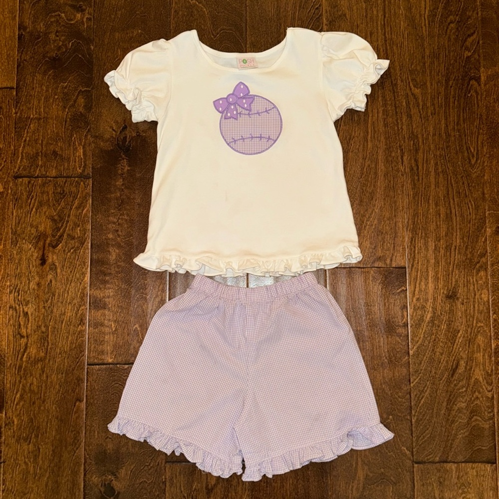 Posh Pickle Take Me Out To The Ball Game Short Set - 6 - fits like a 5